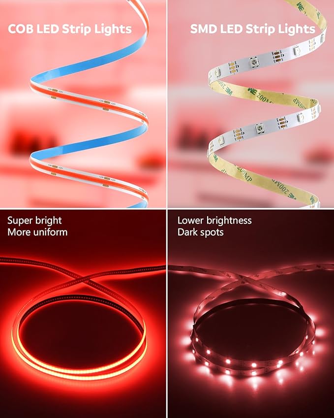 Aclorol Led COB Light Strip 32.8ft Red Led Strip Lights 24V Flexible Led Strip Lighting Led Tape for Bedroom Cabinet Other DIY Lighting 320Leds/m 10M(Power Supply&LED Dimmer Not Included)