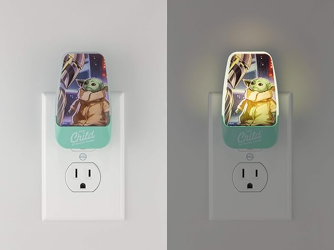 STAR WARS LED Night Light, Baby Yoda, Plug-in, Dusk to Dawn Sensor, The Mandalorian, Grogu, UL-Certified, Cute Nightlight for Kids, Bedroom, Bathroom, Hallway, Game Room, Gifts, 53364