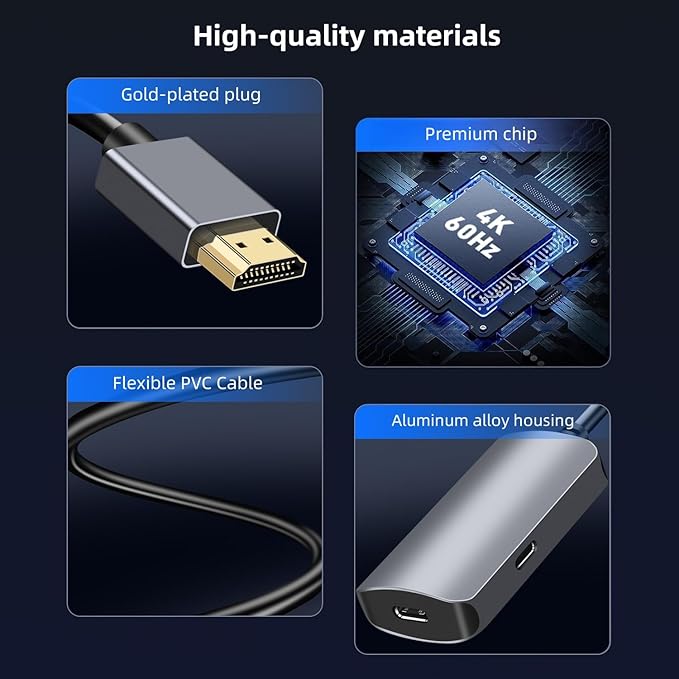 HDMI to USB C Adapter 4K60Hz, Unidirectional HDMI Male (Source) to USB C Female (Display) for Portable Monitor, AR Glasses XREA-L One/Air 2 Pro/VITURE Pro/Rokid, PS4/5, B0X, Switch, ROG Ally