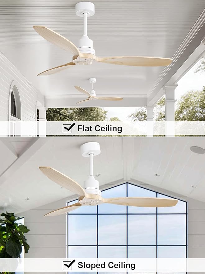 Sofucor Ceiling Fan without Lights, 52 Inch Low Profile Flush Mount Mordern Wood Ceiling Fan with Remote for Indoor Farmhouse Bedroom Living Room Outdoor Patio Porch, Reversible DC Motor, Noiseless