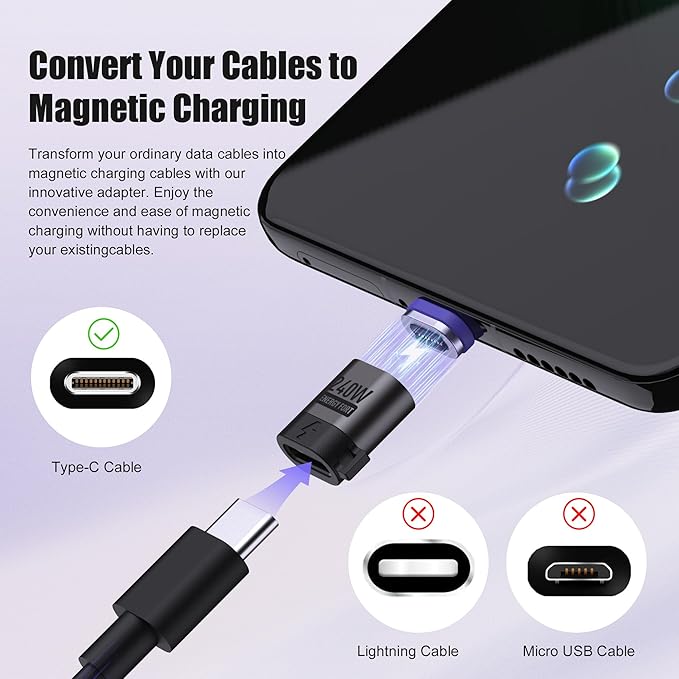 USB C Magnetic Adapter 240W(2Pack), Can Be Type C Cable Into Magnetic USB C Charging Cable, Magnetic Type C Adapter PD3.1 Fast Charging for iPhone/Xiaomi/iPad Pro/Rog Ally/Tablet, Stright
