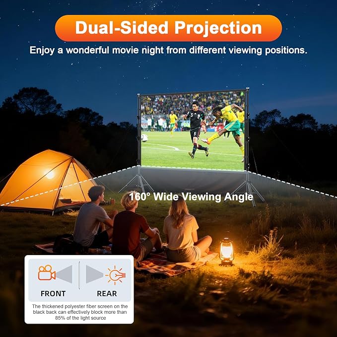 120in Outdoor Projector Screen with Stand,XINLEMY Indoor Portable Projection Screen,16:9 4K HD Wrinkle-Free Rear Front Movie Screen with Carry Bag for Backyard Night RVing Home Theater (120 INCH)