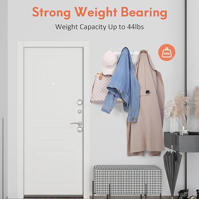 Coat Rack Wall Mount, Coat Hook Wall Mount, Wall Hooks for Hanging, Hat Rack for Walls, Coats Hanger with 12 Hook, Towel Hooks for Bathrooms (2 Pack, Silver)