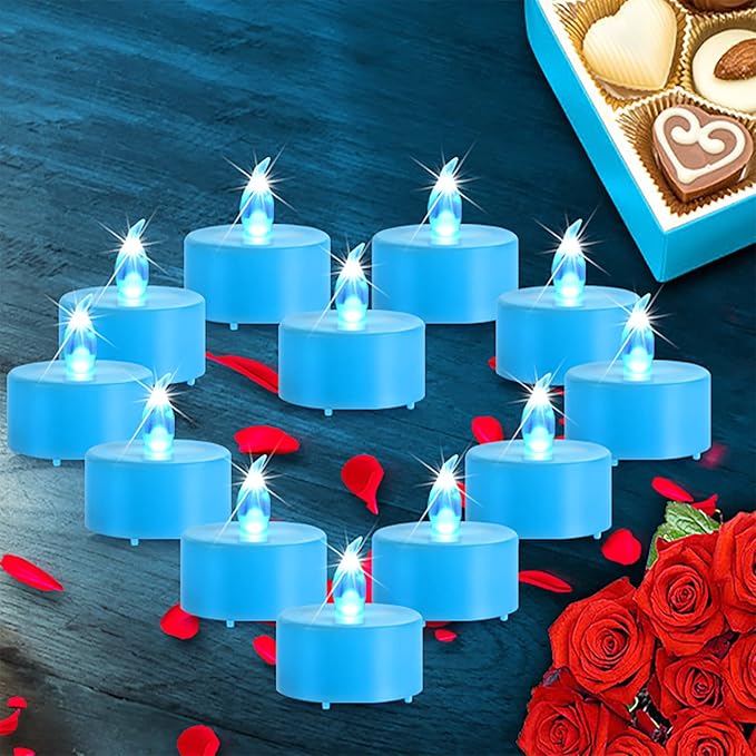 LED Tea Lights Candles- 24PACK Blue Flameless Candles Realistic and Bright Flickering Long Lasting 200Hours for Holiday Celebration,Party, Home Decoration,Battery Operated