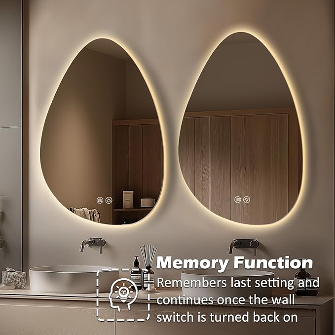 LED Light Bathroom Mirror 24x32, Stepless Dimmable Irregular LED Mirror with 3 Colors, Anti-Fog, Memory, Al-Alloy Lampshade, Frameless Makeup Mirror for Bathroom (Horizontal/Vertical)