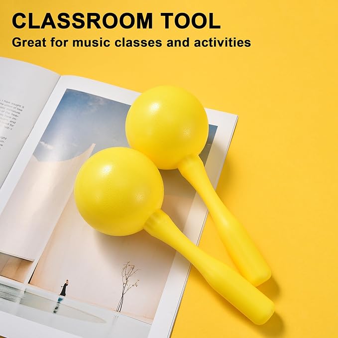 Maracas for Kids Adults, 8 Inch, Set of 2, Yellow
