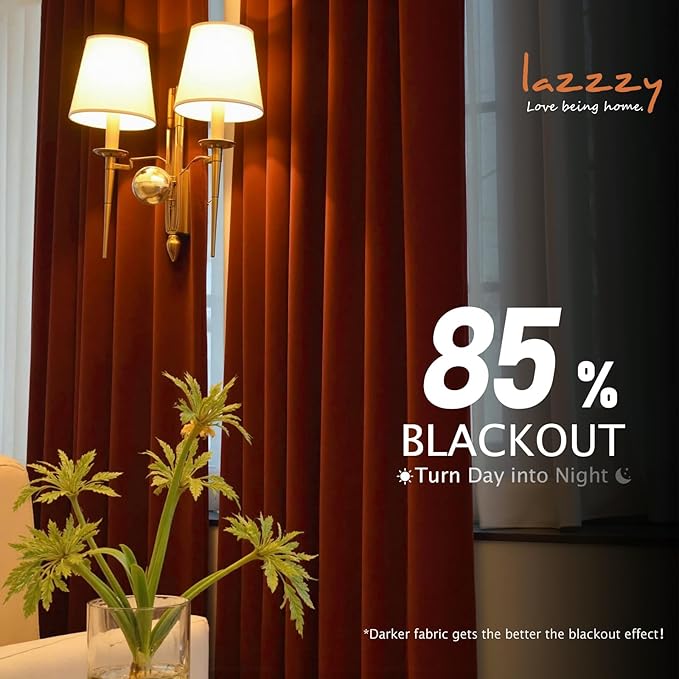 Lazzzy Velvet Blackout Curtains Thermal Insulated Room Window Drapes Super Soft Luxury Curtains for Living Room Bedroom Rod Pocket 2 Panels, Rust Red, 52" W x 72" L