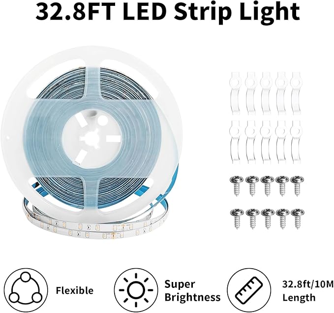 iNextStation 32.8ft/10M Red LED Strip Light, 24V 2835 SMD 600 LEDs Flexible Cuttable Waterproof LED Tape Light for Bedroom Kitchen Cabinet Wardrobe TV (No Plug)