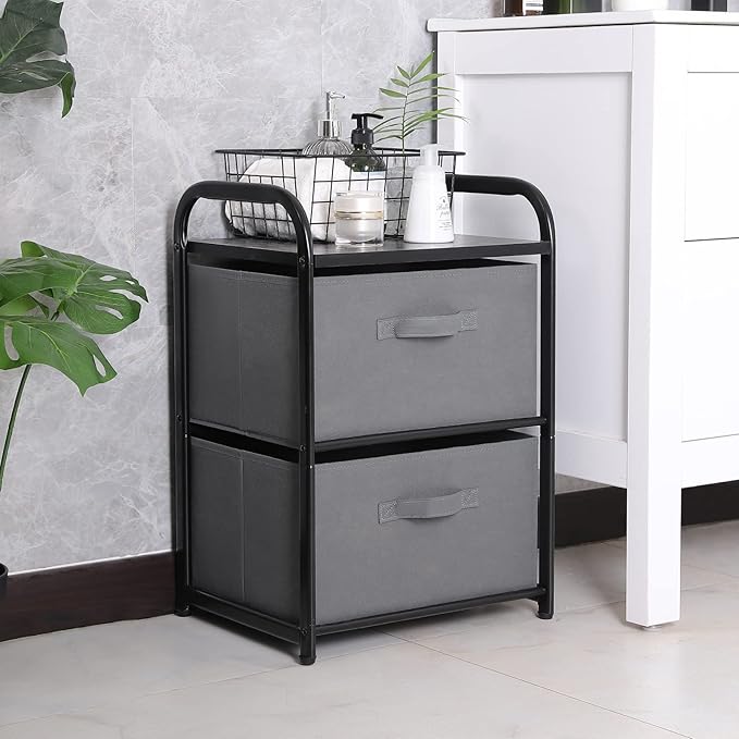 Dresser for Bedroom with 2 Drawers, Wide Chest of Drawers, Fabric Dresser, Storage Organizer Unit with Fabric Bins for Closet, Living Room, Hallway, Nursery, Dark Grey