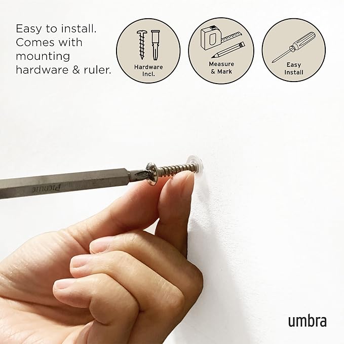 Umbra Flip Wall Mounted Floating Rack – Modern, Sleek, Space-Saving Coat Hanger with 5 Retractable, Driftwood/Nickel Hook