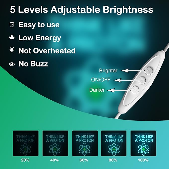 Think Like a Proton Neon Sign – Dimmable LED Wall Light with USB Power, 5V/2A – Science-Themed Room Decor for Kids, Students, Dorms, Offices, and Gift Ideas