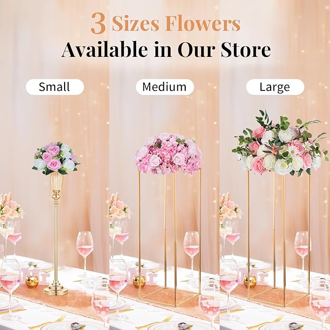 NUPTIO Pcs of 2 Fake Flower Ball Arrangement Bouquet,15 Heads Plastic Roses with Base, Suitable for Our Store's Wedding Centerpiece Flower Rack for Parties Valentine's Day Home Décor (Pink & White)