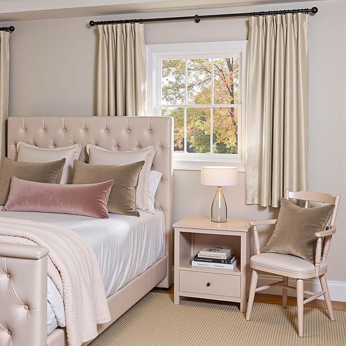 Lazzzy Velvet Blackout Curtains Thermal Insulated Room Window Drapes Super Soft Luxury Curtains for Living Room Bedroom Rod Pocket 2 Panels, Beige, 52" W x 72" L