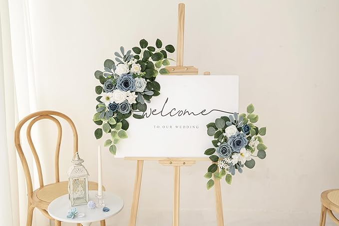 Artificial Flowers Decorations Pack of 2,Centerpieces for Wedding Reception Backdrop Decoration, Floral Decor Wall Home Entryway OutdoorDecorations (Serene Dusty Blue)