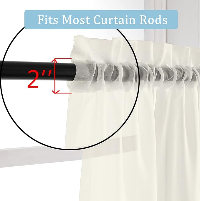 OWENIE Sheer Curtains 96 Inch Length, Elegant Sheer Curtains for Bedroom, Window Voile Sheer Curtain Panels/Drapes/Treatment for Living Room, 2Pcs, Each 42" W x 96" L, Ivory