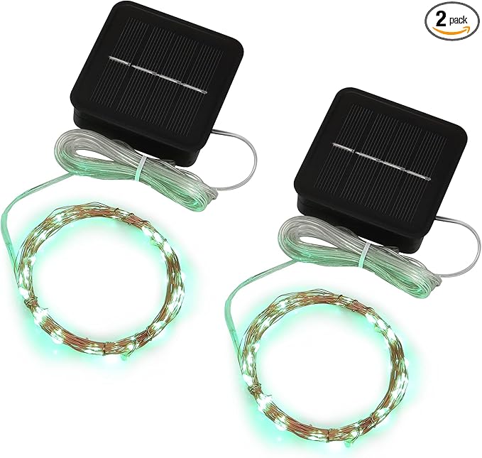 Magicnight Solar Mini Teeny Tiny Lights,Starry String Light for Garden Fairy,Tree,Railing,Arbor,Fence,16 Feet 50LEDs,2 Pack,Green Color