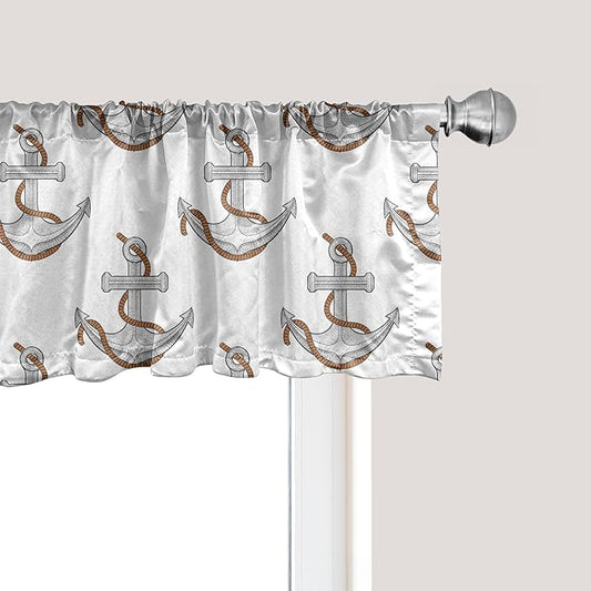 Ambesonne Vintage Nautical Tattoo Window Valance Pack of 2, Repetitive Anchor and Motif Maritime Pattern, Rod Pocket Curtain Valances for Kitchen Bedroom, 42" X 12", Pale Cinnamon Pale Grey