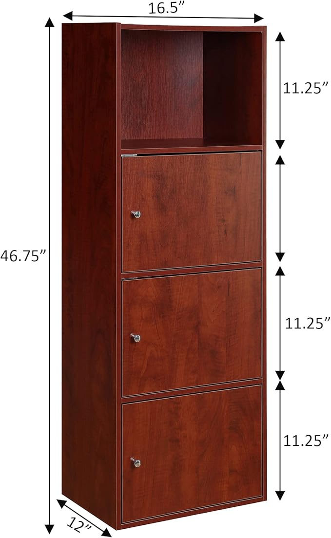 Convenience Concepts Xtra Storage Three-Door Bookcase in Cherry Wood Finish