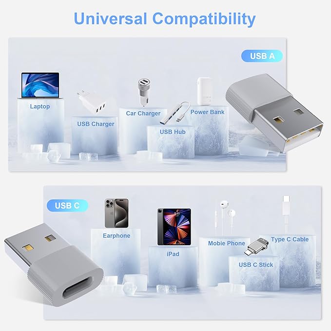 USB to USB C Adapter 3 Pack for iPhone 17 Pro Max,16 15 Charger Adapter,Type C Female to USBA Male Converter for Apple Watch iWatch S11 S10 SE,iPad mini 7 6 Air 5,Samsung S25,(Grey)