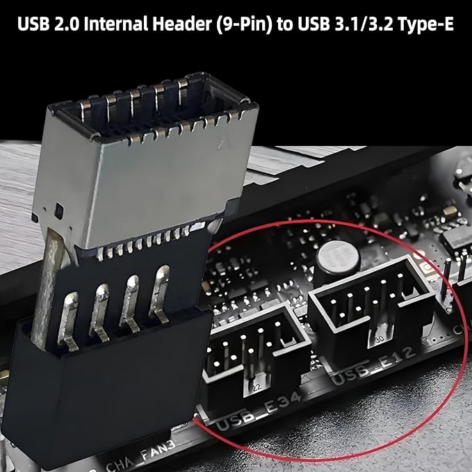 USB 2.0 to USB 3.2 Gen 1 Header Adapter Front Panel Connector Motherboard 9Pin to Type-E/USB C