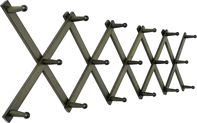 SKOLOO Hat Rack for Wall with 17 Hooks, Solid Wooden, Modern, Expandable Coat Rack Wall Mount for Coats, Hats, Bags, Baseball Caps, Dark Walnut Color