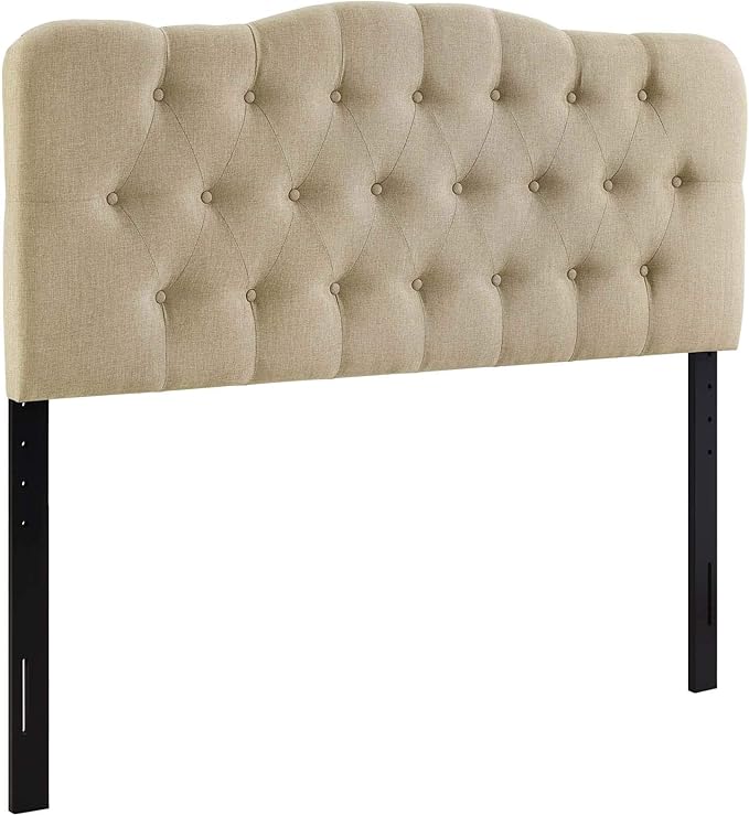 Modway Annabel Tufted Button Linen Fabric Upholstered Queen Headboard in Beige