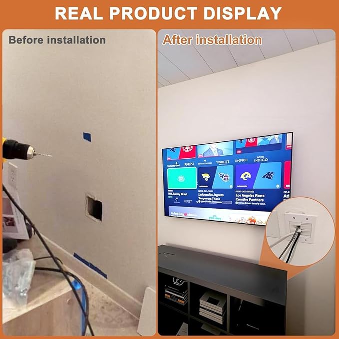 in Wall Cable Management Kit for Wall Mounted TV 2 Gang Brush Wall Plate - Cable Pass Through Wire Hider for Cable Management,Cord Hider for Ethernet Cables, HDMI, Home Theater Systems Pass Through