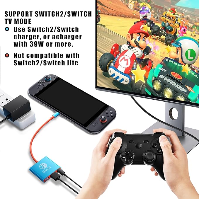 USB C to HDMI Adapter for Switch, Dock 3 in 1 TV Adapter with 4K HDMI Cable, 100W Type C Charging, Compatible with Switch, Steam Deck, Smartphones, PC (bleu)