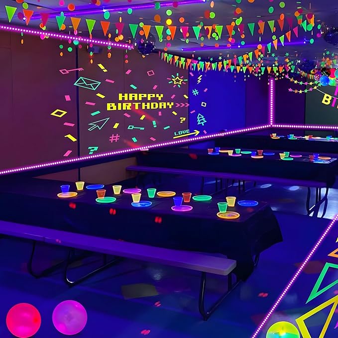 20ft Black Light Strip with Remote, 360 LED Lamp Beads, 12V Flexible Lights for Glow Party, Adjust Brightness, Delay Off, 3 Light Modes, Indoor Fluorescent Party, Stage Lighting