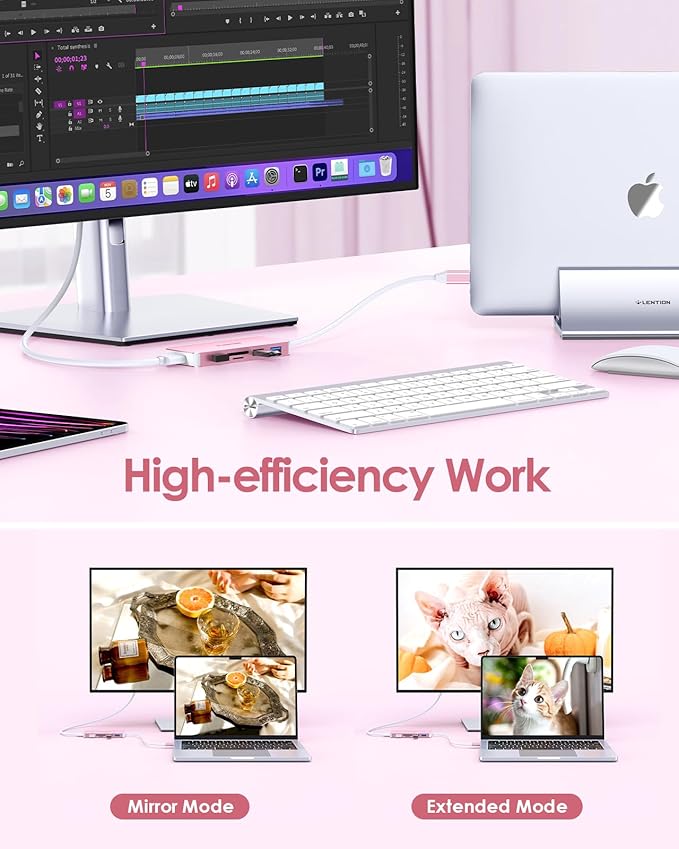 LENTION 5 in 1 USB to USB-C Adapter with Micro SD/SD Card Reader for iPhone, 4K@30Hz HDMI to USB C Hub Multiport Adapater with 3 USB 3.0 Compatible with 2025-2018 MacBook Pro MacBook Neo(Rose Gold)