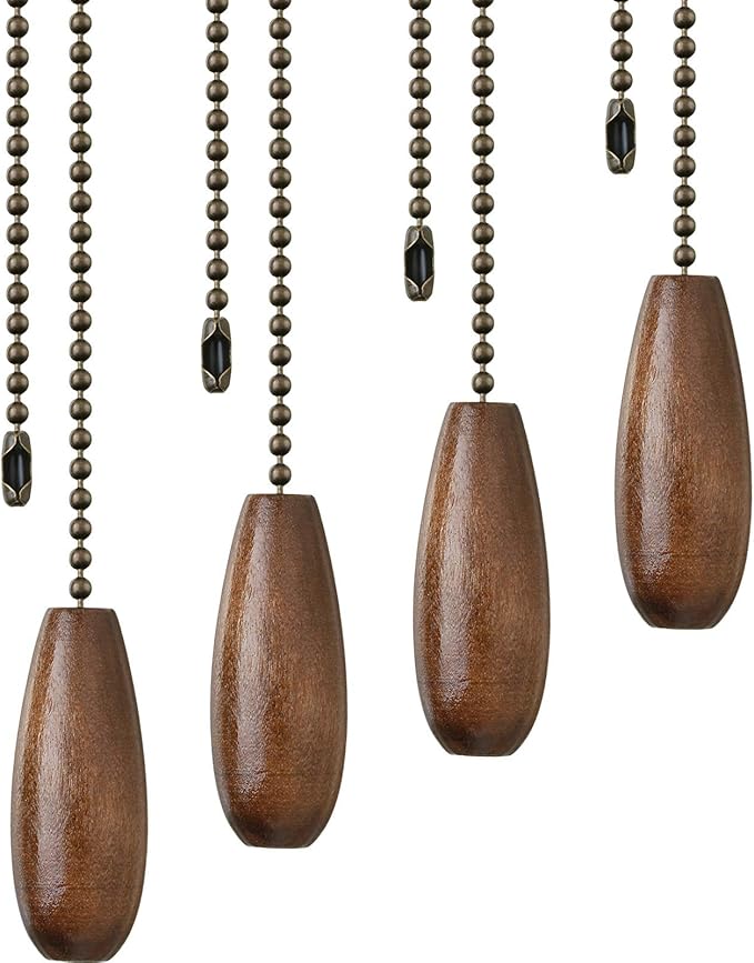 4 Pieces Ceiling Fan Chain Pulls Extender Wooden Pull Chain Extension Ornaments for Ceiling Light Lamp Fan(Walnut Color)