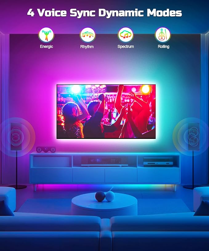 Daymeet LED Lights for TV, 23ft TV LED Lights for 75-100 inch,RGBICW TV Backlight Behind,USB Led Light Strip for Color Changing Music Sync Bluetooth APP Control for Bedroom