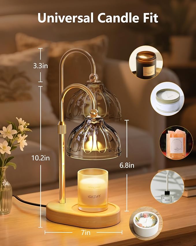 Candle Warmer Lamp, Wax Melt Warmer with Timer Dimmer, Height Adjustable, Black Lampshade, Includes 2 Bulbs, Birthday Gifts for Women, Mom, Christmas, Housewarming