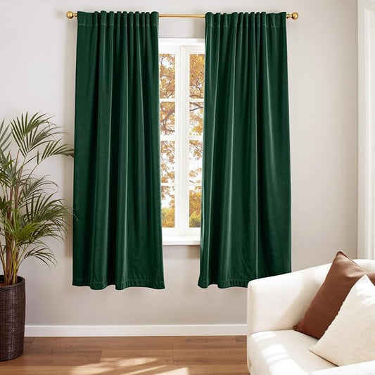 Lazzzy Velvet Blackout Curtains Thermal Insulated Room Window Drapes Super Soft Luxury Curtains for Living Room Bedroom Rod Pocket 2 Panels, Emerald Green, 52" W x 72" L