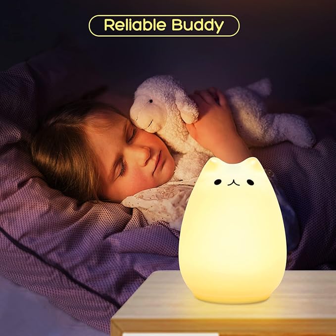 Litake Kitty Night Light, USB Rechargeable Silicone Cute Cat Night Light for Kids Baby Children, 7-Color Changing LED Cat Lamp Nursery Nightlights for Kids Bedroom (Celebrity)
