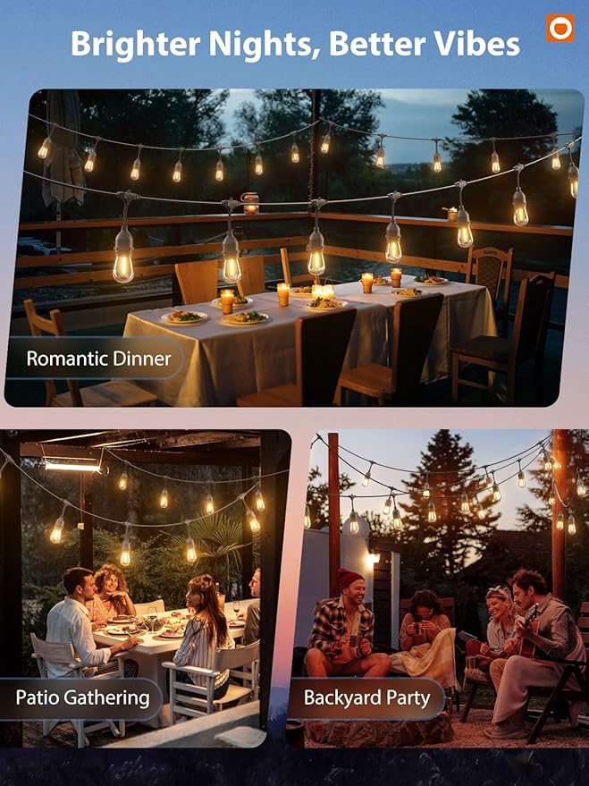 addlon Outdoor String Lights Timer Control, 48FT LED Patio Light with Edison Vintage Shatterproof Bulbs and Commercial Grade Weatherproof Strand - ETL Listed Heavy-Duty Decorative Lighting