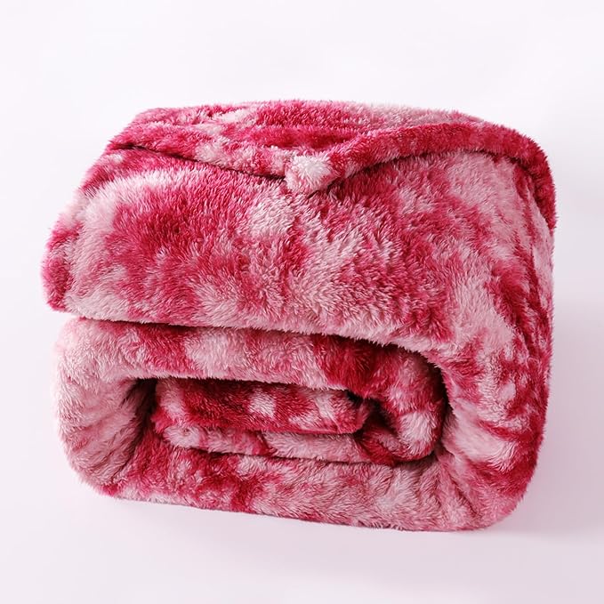 Exclusivo Mezcla Plush Fuzzy Fleece Throw Blanket Extra Large, Super Soft, Fluffy and Warm Blankets for Couch, Bed, Suitable for All Seasons (50x70 Inches, Tie Dye Pink)