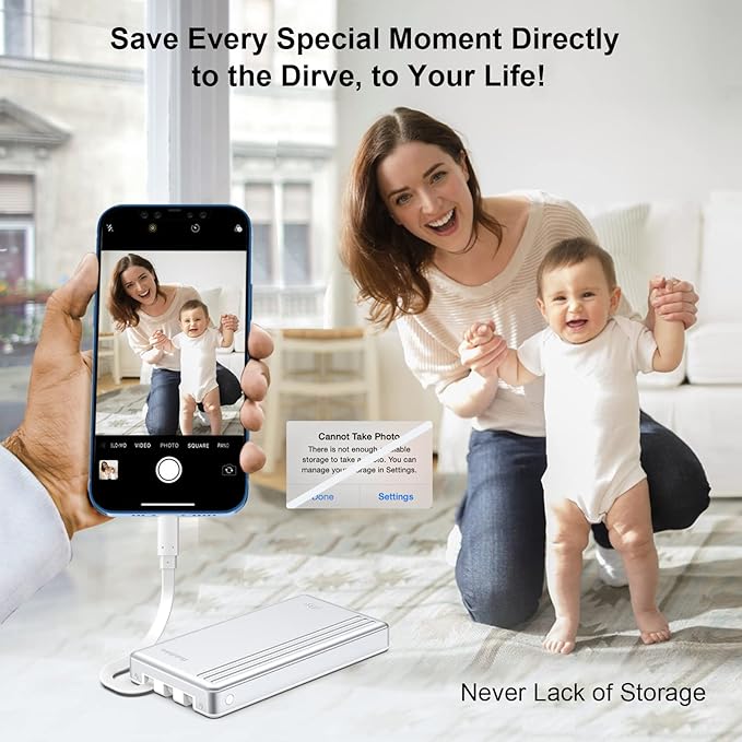 ySky Portable External Hard Drive for iPhone iPad MacBook Computer,1TB Photo Stick USB Storage Device for iPhone17/16/15/14/13/12 & USB C Android Phones& Windows PC【MFi Certified,One-Touch Backup】