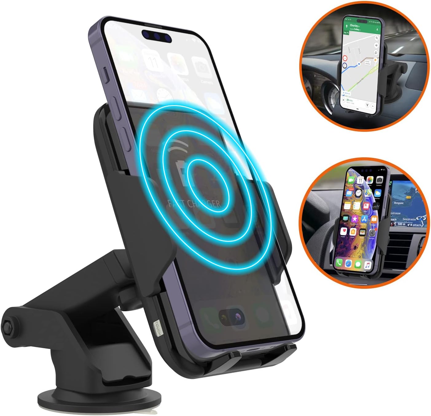 Punkcase Wireless Car Charger [Infrared Series] 10W Fast Charging Car Phone Holder Mount for iPhone, Galaxy, Most Other