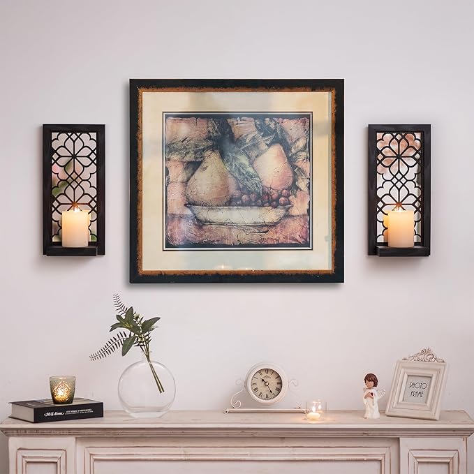 Black Candle Sconces Wall Decor - Gothic Wood Candle Shelves Decor for Plant Display - Halloween Wall Candle Holder Vintage Sconces for Office Fireplace Window Hallway