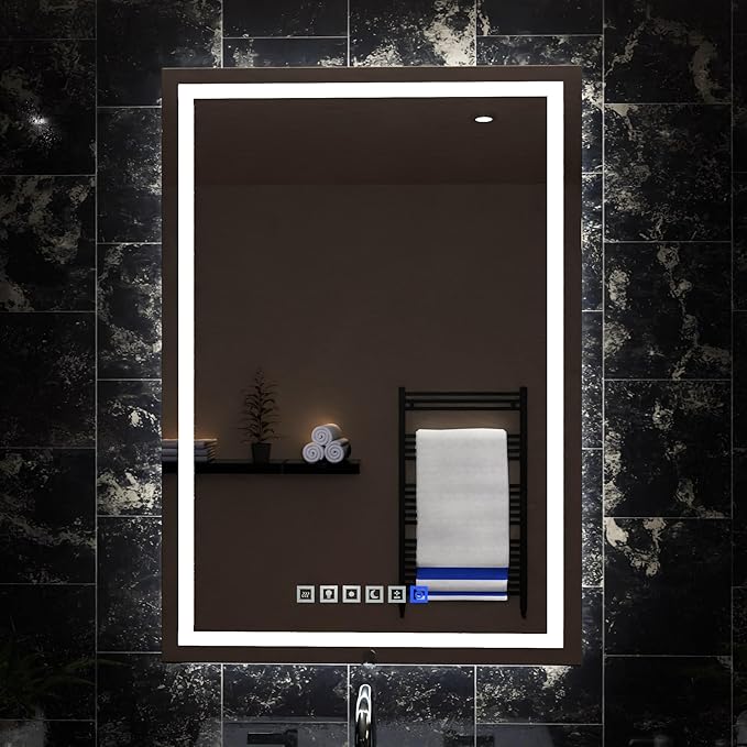 LED Vanity Mirror for Bathroom with Dimmable Touch Sensors, Adjustable Color Temperature - Anti-Fog, Memory Function Mirror for Wall 24"x36" by Fab Glass and Mirror