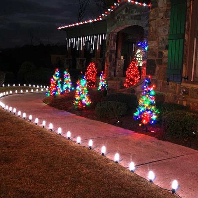 Dazzle Bright White C9 Christmas Lights Outdoor, 50 LED 33ft Waterproof Green Wire String Lights, Indoor Outdoor Fairy Lights for Christmas Tree, Xmas Yard, Party, Wedding House Decorations