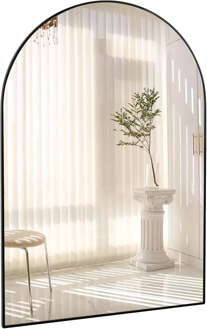 Black Arch Bathroom Wall Mirror,20 x 30 Inch Arched Vanity Modern Tempered Glass Mirror for Bedroom,Living Room,Entryway