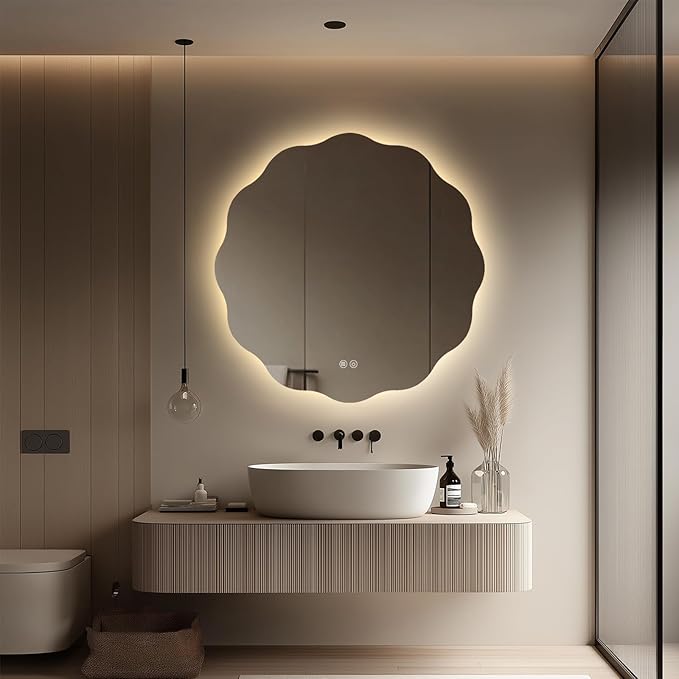 Round LED Bathroom Mirror with Lights 30", Stepless Dimmable Circle LED Mirror with 3 Colors, Anti-Fog, Memory, Frameless Smart Vanity Mirror