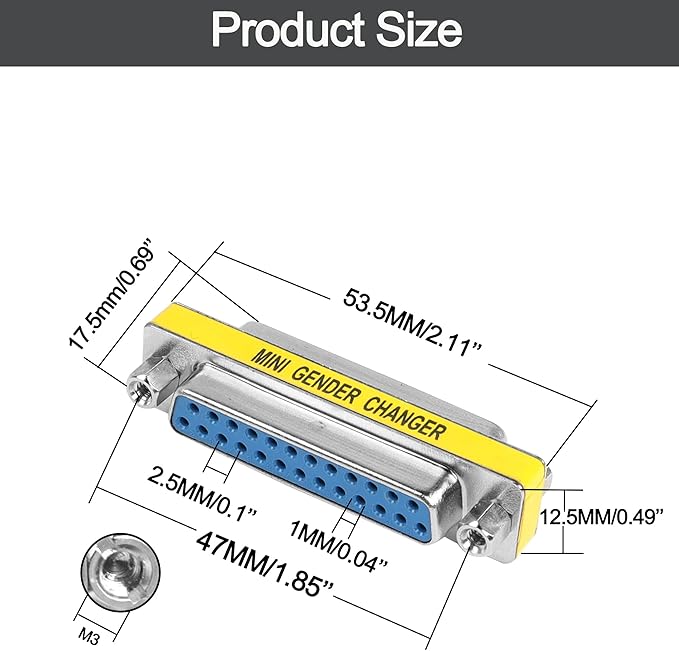 MEIRIYFA DB25 25 Pin Gender Changer D-SUB 25Pin Coupler Serial Cable Gender Changer RS232 VGA Adapter Connetor for Applications Pack of 2 (Female to Female)
