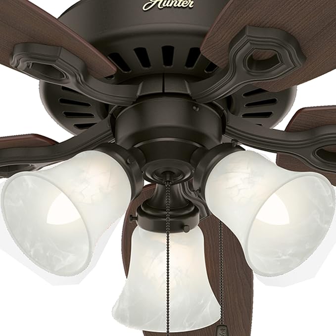 Hunter 52 inch Indoor Ceiling Fan with LED Lights - Bronze Ceiling Fan with Pull Chain, For Bedroom or Living Room, Standard Mount, No Remote, 5 Blades, Includes Bulbs - Builder Plus 53238, New Bronze