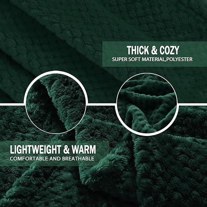 Exclusivo Mezcla Fleece Bed Blanket Twin Size, Super Soft and Warm Blankets for Couch, Sofa and Bed Waffle Textured, Cozy, Fuzzy and Lightweight (Forest Green, 90x66 Inches)