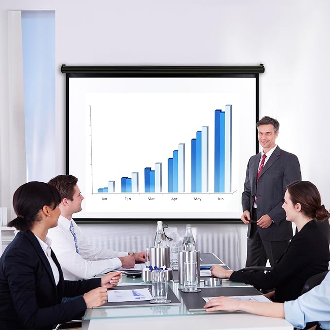 72in Projection Screen Outdoor Indoor 4:3 HD Foldable Manual Pull Down Projector Screen for Movie Home Backyard Theater Cinema Office Video Game, Black