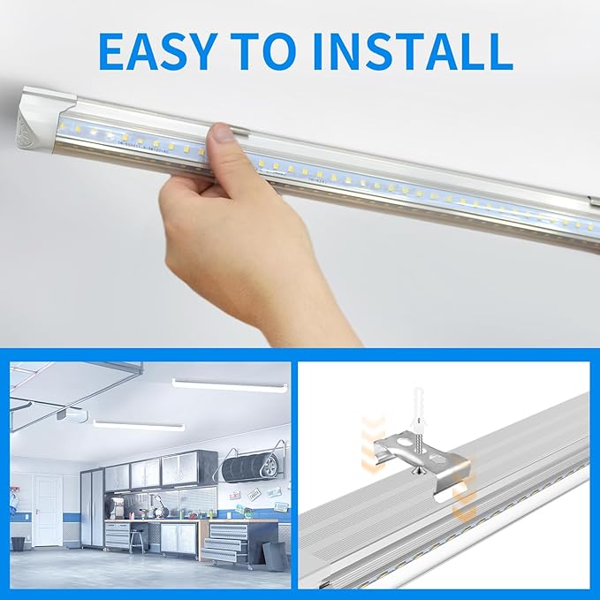 CNSUNWAY 2FT LED Shop Light, 20W 3000LM, 5000K Daylight T8 LED Light Fixture, V Shape, High Output, Linkable Shop Lights for Room, Garage, Workshop, Under Cabinet, ETL Listed (2 Pack)