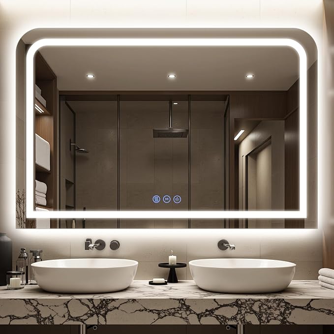 LED Bathroom Mirror, 48"x 30" LED Mirror with Lights for Bathroom, Lighted Vanity Mirrors for Wall, Anti-Fog, Dimmable, Tempered Glass, Memory Function, 3 Colors, Safe Use (White)